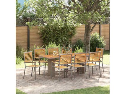 Zahradní jídelní souprava 9 pcs Šedá a hnědá polyratan 3365453