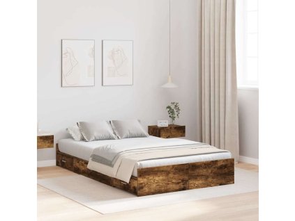 Rám postele s úložným prostorem s čelo Kouřový dub 120 x 190 cm 3335329