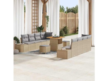 Sada zahradních pohovek s polštářem 11 pcs Béžová Poly ratan 3364707