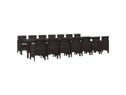 Zahradní jídelní souprava s polštáři 15 pcs Hnědá PP 3378799