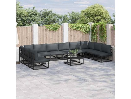 Sada zahradních pohovek s polštářem 10 pcs Černá Hliník 3378902