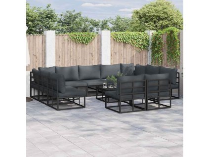 Sada zahradních pohovek s polštářem 12 pcs Černá Hliník 3378917