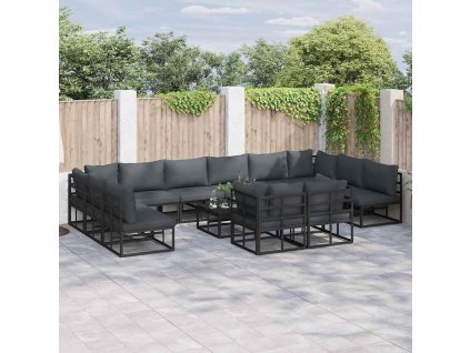 Sada zahradních pohovek s polštářem 12 pcs Černá Hliník 3378924