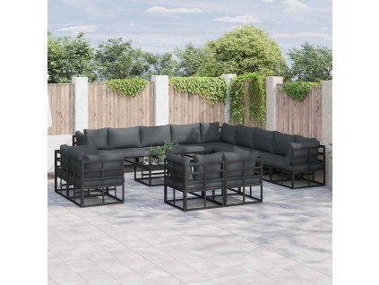 Sada zahradních pohovek s polštářem 14 pcs Černá Hliník 3378937