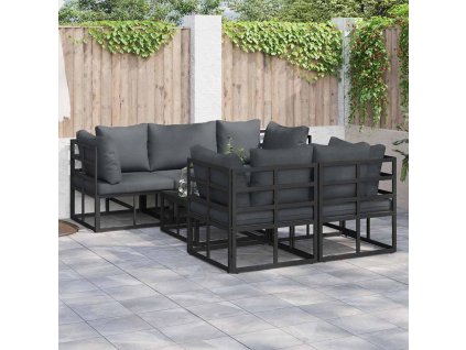 Sada zahradních pohovek s polštářem 6 pcs Černá Ocel 3378948