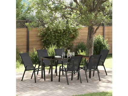 Zahradní jídelní souprava 7 pcs Černá Textilene a ocel 3379118
