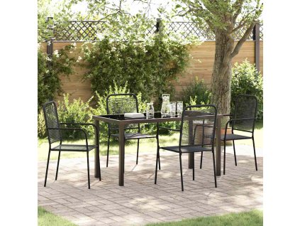 Zahradní jídelní souprava 5 pcs Černá Bavlněný provaz a ocel 3379158