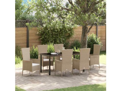 Zahradní jídelní souprava s polštářem 7 pcs Béžová polyratan 3379461