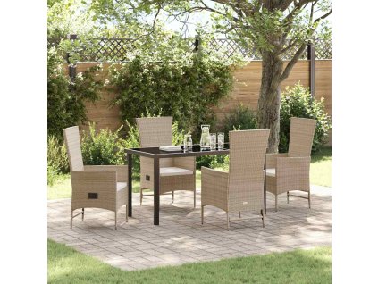 Zahradní jídelní souprava s polštářem 5 pcs Béžová polyratan 3379466