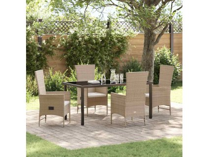 Zahradní jídelní souprava s polštářem 5 pcs Béžová polyratan 3379467