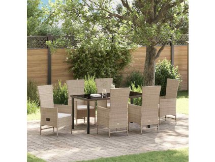 Zahradní jídelní souprava s polštářem 7 pcs Béžová polyratan 3379468
