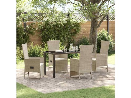 Zahradní jídelní souprava s polštářem 5 pcs Béžová polyratan 3379473