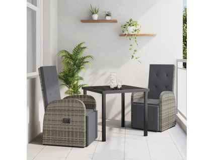Zahradní jídelní souprava s polštářem 3 pcs Šedá polyratan 3379485