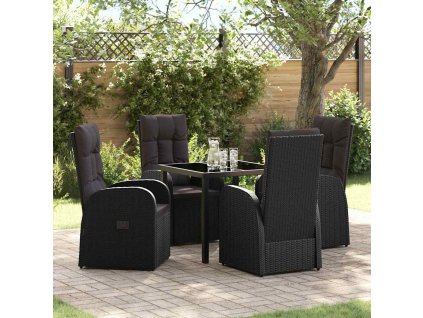 Zahradní jídelní souprava s polštářem 5 pcs Černá polyratan 3379507