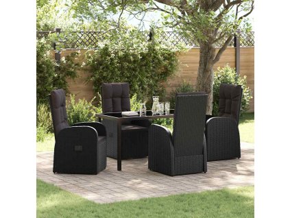Zahradní jídelní souprava s polštářem 5 pcs Černá polyratan 3379508