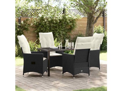 Zahradní jídelní souprava s polštářem 5 pcs Černá Poly ratan 3379536