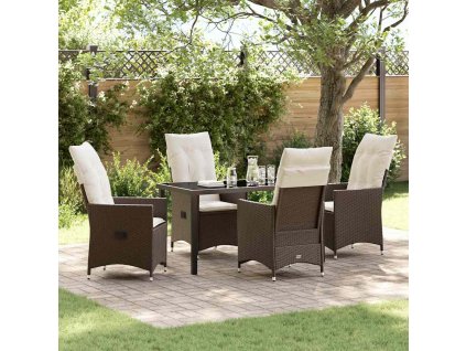 Zahradní jídelní souprava s polštářem 5 pcs Hnědá polyratan 3379543