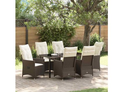 Zahradní jídelní souprava s polštářem 7 pcs Hnědá Poly ratan 3379545