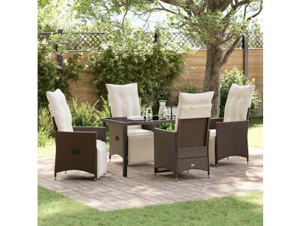 Zahradní jídelní souprava s polštářem 5 pcs Hnědá polyratan 3379571