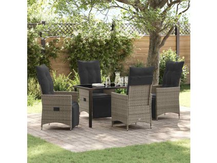 Zahradní jídelní souprava s polštářem 5 pcs Šedá polyratan 3379578