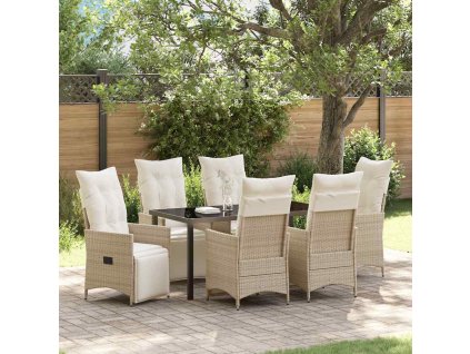 Zahradní jídelní souprava s polštářem 7 pcs Béžová polyratan 3379587