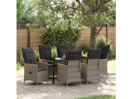 Zahradní jídelní souprava s polštářem 7 pcs Šedá polyratan 3379622