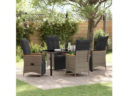 Zahradní jídelní souprava s polštářem 5 pcs Šedá polyratan 3379628