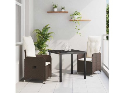 Zahradní jídelní souprava s polštářem 3 pcs Hnědá Poly ratan 3379639