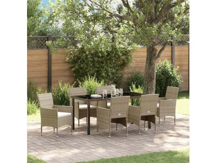Zahradní jídelní souprava s polštářem 7 pcs Béžová polyratan 3379741