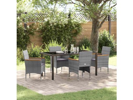 Zahradní jídelní souprava s polštářem 5 pcs Šedá polyratan 3379761