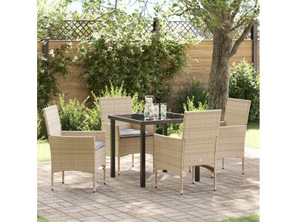 Zahradní jídelní souprava s polštářem 5 pcs Béžová polyratan 3379794
