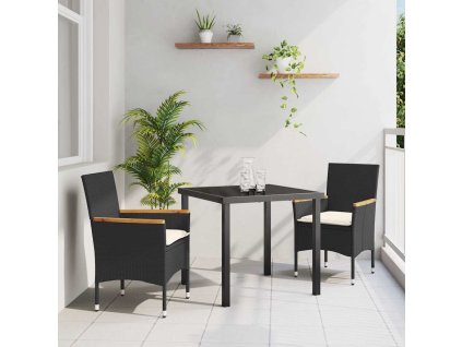Zahradní jídelní souprava s polštářem 3 pcs Černá polyratan 3379842