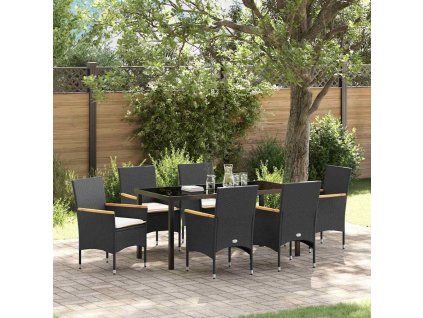 Zahradní jídelní souprava s polštářem 7 pcs Černá polyratan 3379846