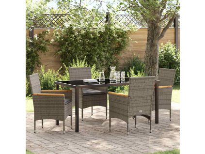 Zahradní jídelní souprava s polštářem 5 pcs Šedá polyratan 3379852