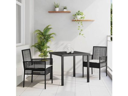 Zahradní jídelní souprava s polštářem 3 pcs Černá polyratan 3379863