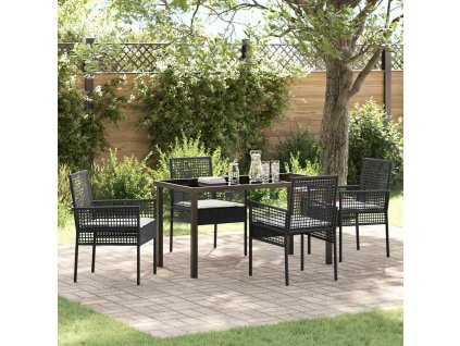 Zahradní jídelní souprava s polštářem 5 pcs Černá polyratan 3379865