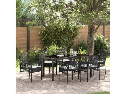 Zahradní jídelní souprava s polštářem 7 pcs Černá Poly ratan 3379867