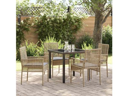 Zahradní jídelní souprava s polštářem 5 pcs Béžová polyratan 3379885