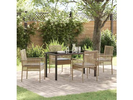 Zahradní jídelní souprava s polštářem 5 pcs Béžová polyratan 3379886