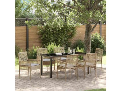 Zahradní jídelní souprava s polštářem 7 pcs Béžová polyratan 3379888