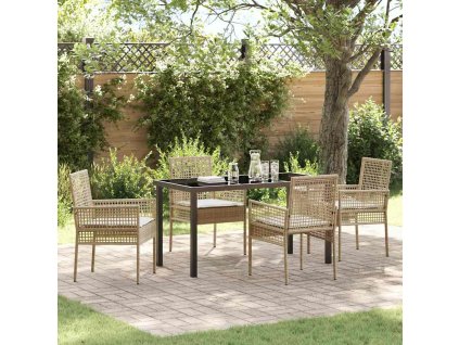 Zahradní jídelní souprava s polštářem 5 pcs Béžová polyratan 3379893