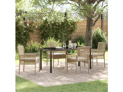 Zahradní jídelní souprava s polštářem 5 pcs Béžová Poly ratan 3379894