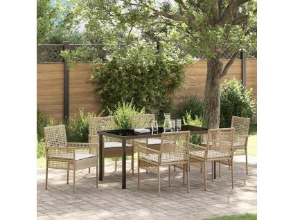 Zahradní jídelní souprava s polštářem 7 pcs Béžová polyratan 3379895
