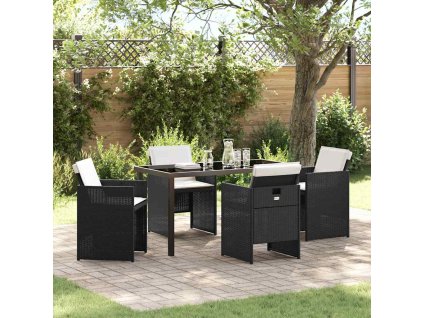 Zahradní jídelní souprava s polštářem 5 pcs Černá Poly ratan 3379941