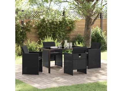Zahradní jídelní souprava s polštářem 5 pcs Černá polyratan 3379945