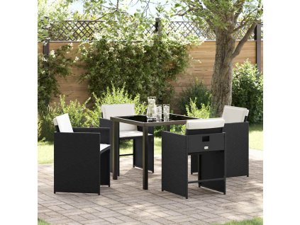 Zahradní jídelní souprava s polštářem 5 pcs Černá polyratan 3379972