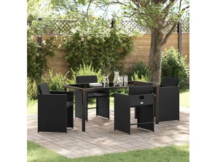 Zahradní jídelní souprava s polštářem 5 pcs Černá polyratan 3379978