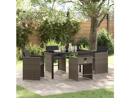 Zahradní jídelní souprava s polštářem 5 pcs Šedá polyratan 3379981