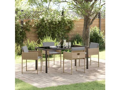 Zahradní jídelní souprava s polštářem 5 pcs Béžová polyratan 3380030