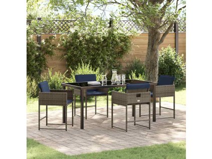 Zahradní jídelní souprava s polštářem 5 pcs Šedá Poly ratan 3380034